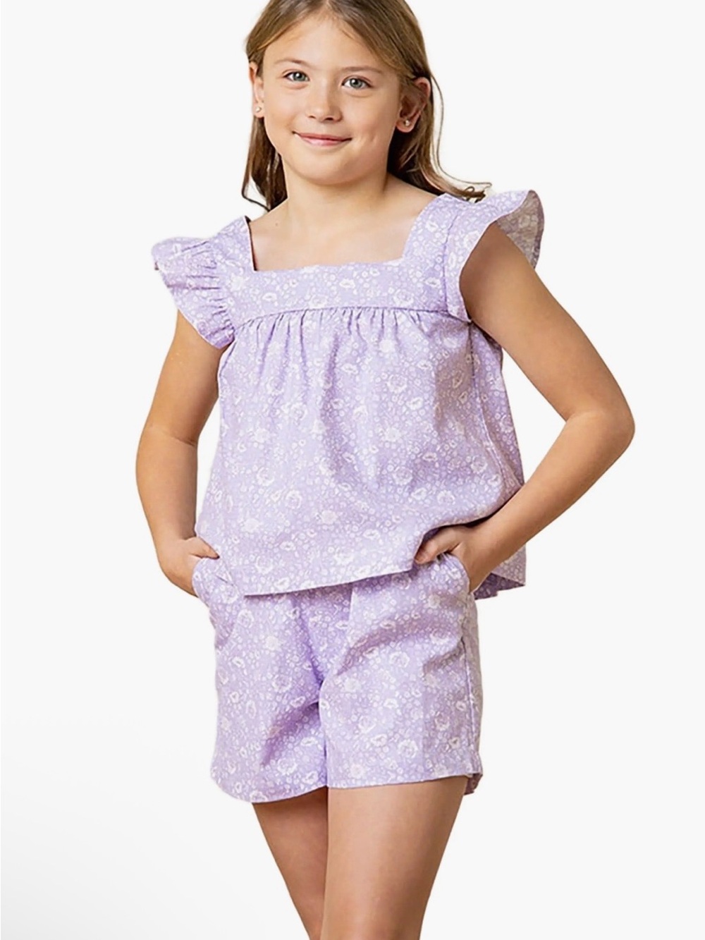 Hope & Henry NWT Girl Flutter Sleeve Faux Top Pull-On Linen Romper Sz 12 Preppy